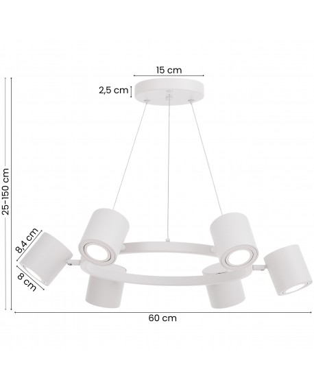 wisząca lampa z regulacją wysokości 25-150 cm okrągły stelaż 6 kloszy od producent Lampit model Bolt W6
