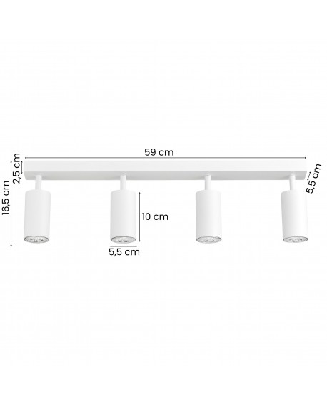 biała lampa sufitowa spot LED cztery regulowane reflektory na listwie 59 cm szerokość 16 5 cm wysokość marka lampit Neo W4