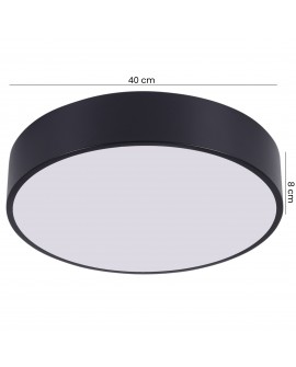 czarny plafon sufitowy o średnicy 40 cm i wysokości 8 cm okrągła lampa natynkowa z mlecznym kloszem producent lampit orbo d40