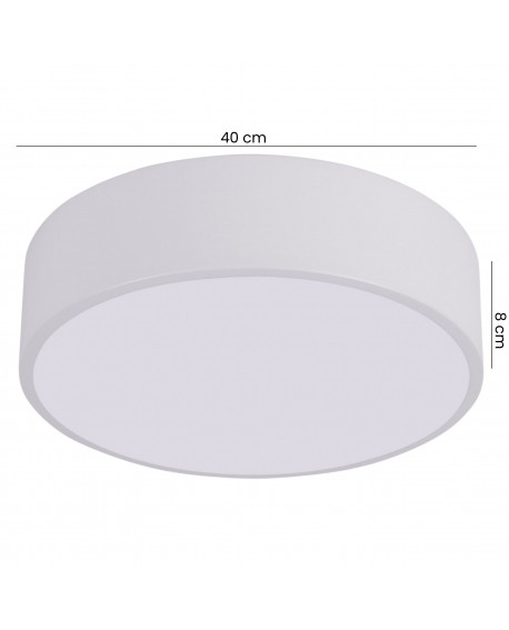 plafon sufitowy biały okrągły o średnicy 40 cm i wysokości 8 cm z gładkim kloszem lampit linia orbo d40