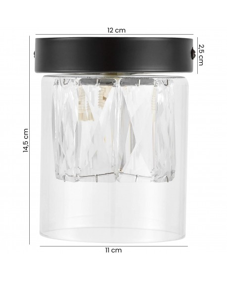 czarna lampa sufitowa nowoczesna z metalową podsufitką 12 cm i szklanym kloszem 14,5 cm średnica 11 cm Lampit model DENI