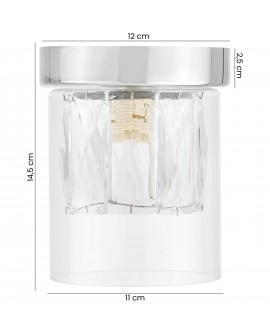 chromowana lampa sufitowa z metalową podsufitką 12 cm i szklanym kloszem wysokość 14,5 cm średnica 11 cm Lampit model DENI