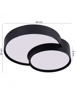 czarny plafon sufitowy nowoczesny z dwoma okrągłymi panelami LED średnica 40 cm wysokość 9 cm lampa Lampit do wnętrz model ORBO 