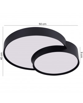 czarny plafon sufitowy nowoczesny z dwoma okrągłymi panelami szerokość 50 cm głębokość 40 cm wysokość 9 cm Lampit model ORBO DUO