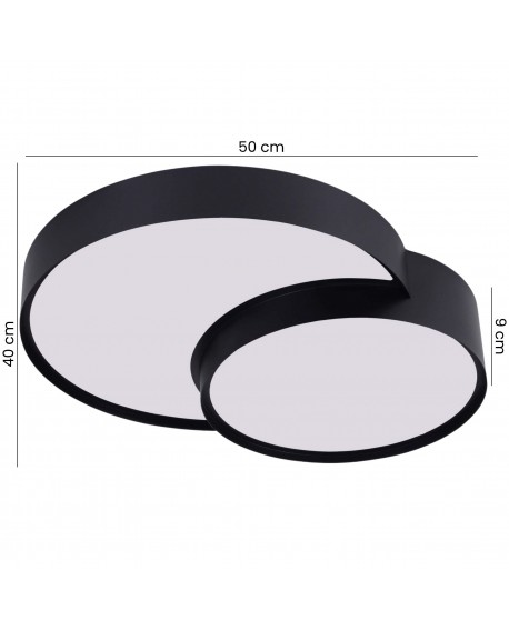 czarny plafon sufitowy nowoczesny z dwoma okrągłymi panelami szerokość 50 cm głębokość 40 cm wysokość 9 cm Lampit model ORBO DUO