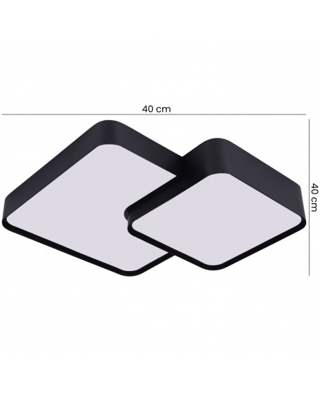 minimalistyczny plafon sufitowy czarny duo z dwoma kwadratami 40 cm płaska konstrukcja do wnętrz producent lampit wariant cubo d