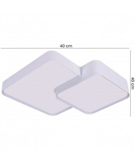 minimalistyczny plafon sufitowy biały duo z płaskimi kwadratami 40 cm do wnętrz nowoczesnych lampit wariant cubo duo d40