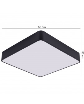 czarny plafon sufitowy widok od dołu kwadratowa forma z białym panelem LED szerokość 50 cm głębokość 50 cm lampa Lampit CUBO D50