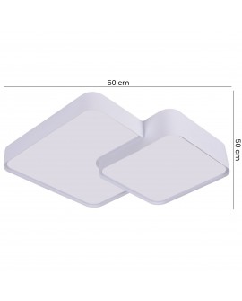 biały plafon sufitowy z dwoma kwadratowymi panelami o wymiarach 50x50 cm nowoczesne oświetlenie producent lampit model cubo duo 