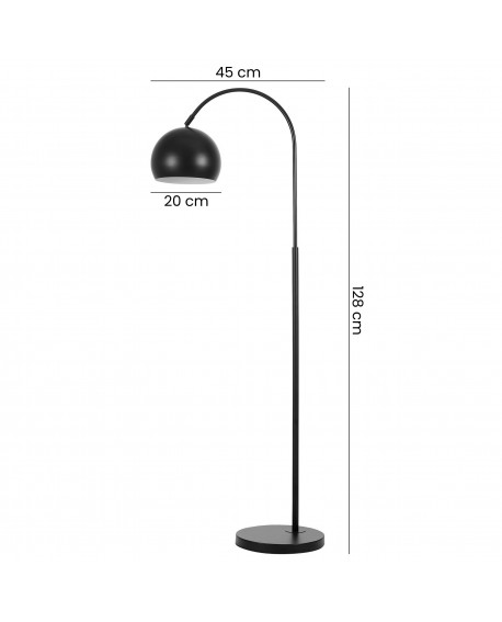 czarna lampa podłogowa stojąca z łukowym ramieniem wysokość 128 cm zasięg 45 cm klosz 20 cm metalowa lampa Lampit NEVO C1