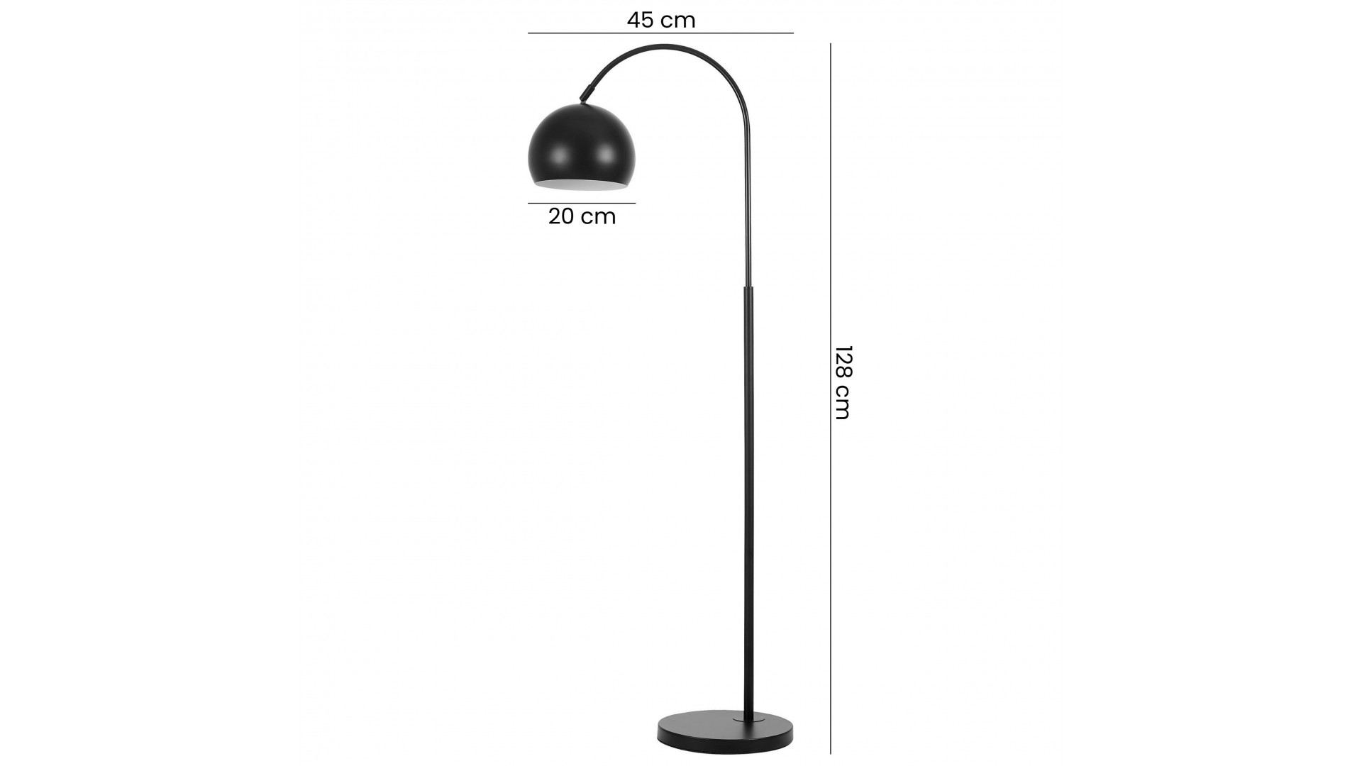 czarna lampa podłogowa stojąca z łukowym ramieniem wysokość 128 cm zasięg 45 cm klosz 20 cm metalowa lampa Lampit NEVO C1