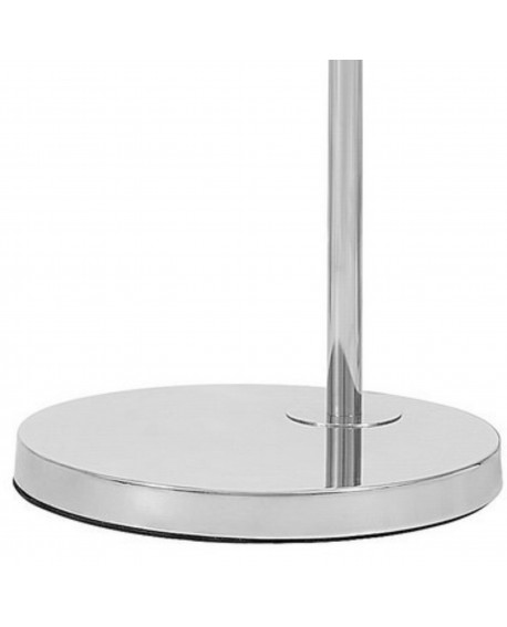 detal podstawy chromowanej lampy podłogowej okrągła metalowa stopa i prosty pionowy trzon lampa Lampit model NEVO C1