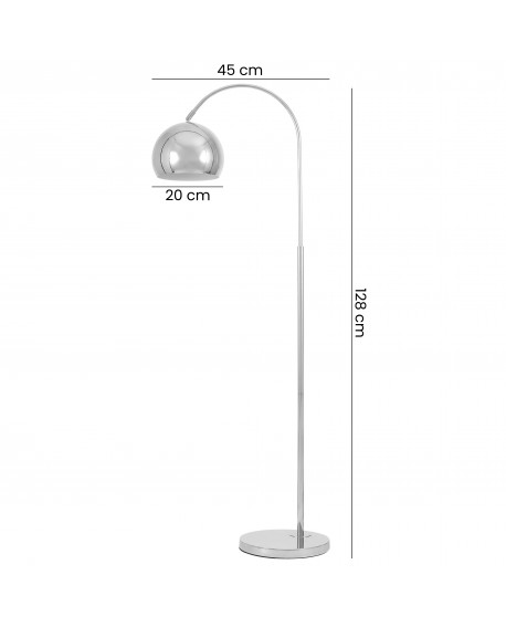 chromowana lampa podłogowa stojąca z łukowym ramieniem wysokość 128 cm zasięg 45 cm klosz 20 cm metalowa lampa Lampit NEVO C1