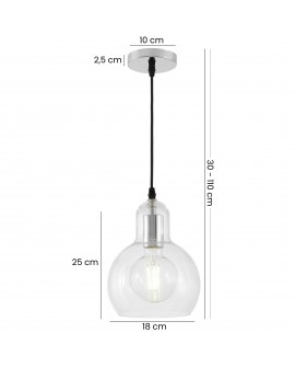 chromowana lampa wisząca z przezroczystym kloszem średnica 18 cm wysokość klosza 25 cm zwis 30-110 cm Lampit model MORO 1A