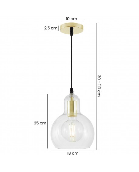 złota lampa wisząca z przezroczystym kloszem średnica 18 cm wysokość klosza 25 cm zwis 30-110 cm lampa Lampit MORO 1A