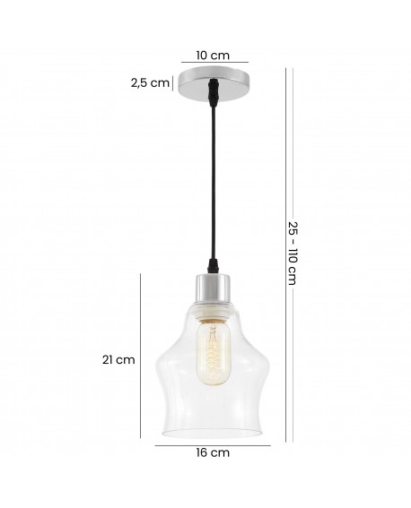 chromowana lampa wisząca z profilowanym kloszem wysokość klosza 21 cm średnica 16 cm zwis regulowany 25-110 cm Lampit MORO 1B