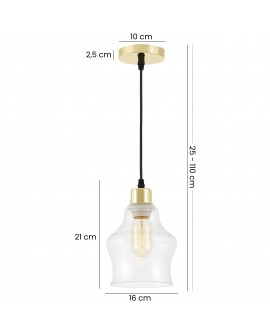 złota lampa wisząca z profilowanym kloszem wysokość klosza 21 cm średnica 16 cm zwis 25-110 cm Lampit MORO 1B