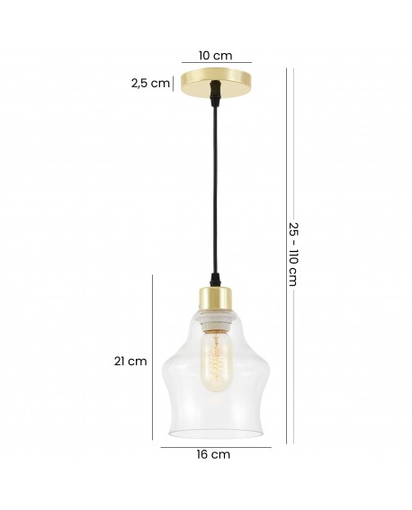 złota lampa wisząca z profilowanym kloszem wysokość klosza 21 cm średnica 16 cm zwis 25-110 cm Lampit MORO 1B