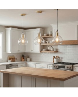 dekoracyjna lampa wisząca złoty zwis nad stołem jadalnianym szklana kula światło do jadalni MORO 1A marka Lampit