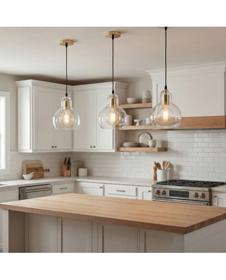 dekoracyjna lampa wisząca złoty zwis nad stołem jadalnianym szklana kula światło do jadalni MORO 1A marka Lampit