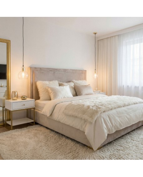 subtelna lampa wisząca do sypialni złota oprawa przy łóżku ciepłe oświetlenie wnętrza MORO 1A projekt oświetlenia Lampit