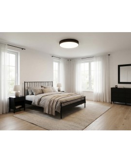 duży plafon sufitowy czarny w sypialni nad łóżkiem stylowa lampa okrągła ORBO D60 nowoczesne światło producent Lampit