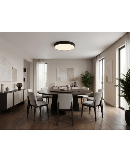 minimalistyczny plafon czarny w jadalni nad dużym stołem designerska lampa sufitowa ORBO D60 do wnętrz od Lampit