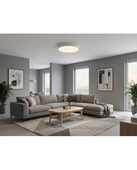 biały plafon sufitowy okrągły z gładkim kloszem do nowoczesnych wnętrz producent lampit model orbo d60