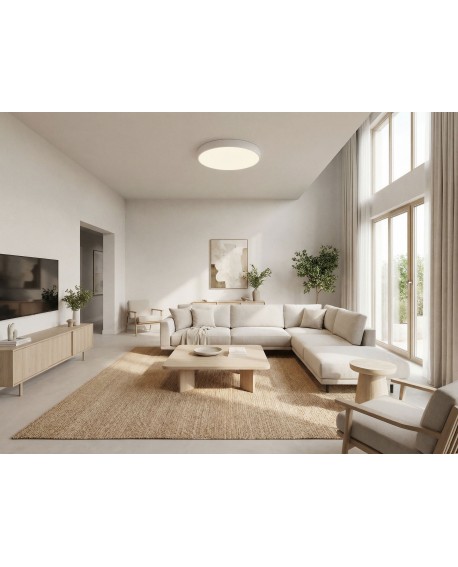 biały plafon sufitowy okrągły z gładkim kloszem do nowoczesnych wnętrz producent lampit model orbo d60