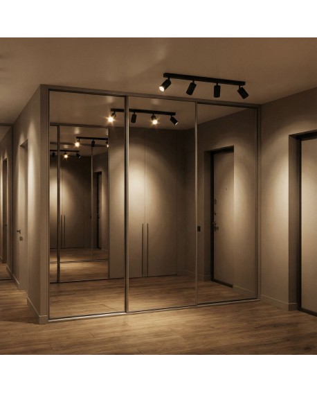 czarna lampa sufitowa spot z czterema regulowanymi reflektorami LED marka Lampit model W4 do nowoczesnych wnętrz