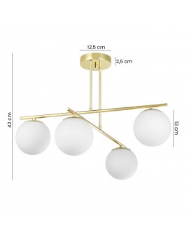 lampa wisząca LEDO W4 od Lampit złota cztery mleczne kule szerokość 70 cm wysokość 42 cm średnica podsufitki 12,5 cm