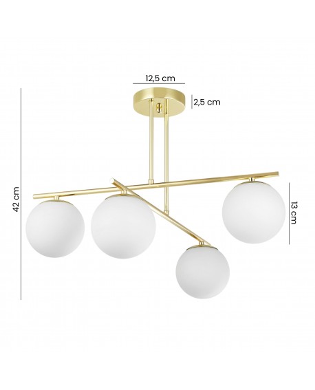 lampa wisząca LEDO W4 od Lampit złota cztery mleczne kule szerokość 70 cm wysokość 42 cm średnica podsufitki 12,5 cm