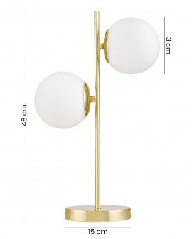 nowoczesna lampa biurkowa TESO W2 marki Lampit w kolorze klasyczne złoto o wysokości 48 cm z dwiema kulami