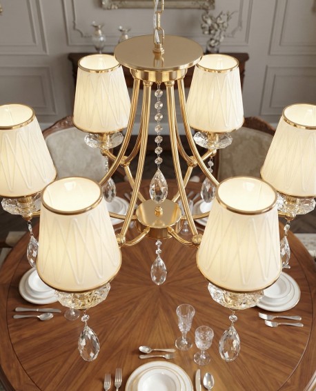 KLASYCZNY ŻYRANDOL KRYSZTAŁOWY ZŁOTY DOMINNI W6