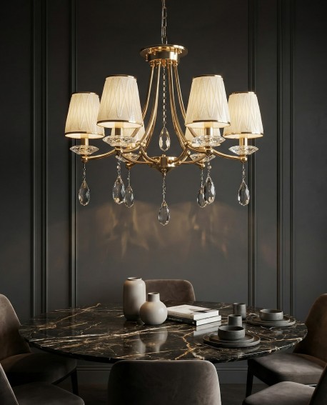 KLASYCZNY ŻYRANDOL KRYSZTAŁOWY ZŁOTY DOMINNI W6