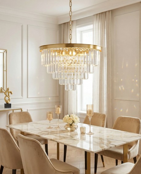 NOWOCZESNY ŻYRANDOL KRYSZTAŁOWY MOSIĘŻNY CAPRIA D50