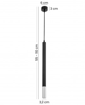 lampa wisząca tuba czarna z chromowanym zakończeniem smukłe oświetlenie sufitowe z regulacją wysokości Slim W1 marka Lampit nowo