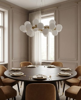 nowoczesna lampa wisząca z kulami szkła w kolorze mosiądzu do salonu model marsiada w25 od producenta lumina deco