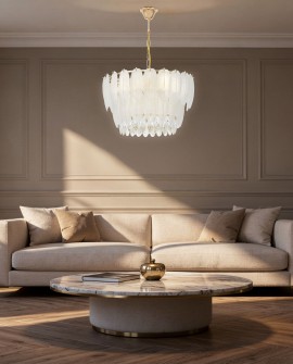 NOWOCZESNY ŻYRANDOL KRYSZTAŁOWY BIAŁO-ZŁOTY CAVALINI PRO