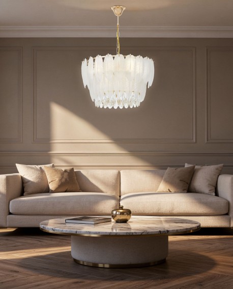 NOWOCZESNY ŻYRANDOL KRYSZTAŁOWY BIAŁO-ZŁOTY CAVALINI PRO