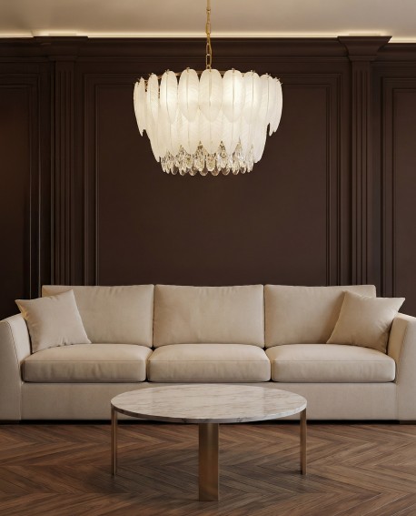 NOWOCZESNY ŻYRANDOL KRYSZTAŁOWY BIAŁO-ZŁOTY CAVALINI PRO