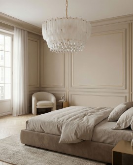 NOWOCZESNY ŻYRANDOL KRYSZTAŁOWY BIAŁO-ZŁOTY CAVALINI D60