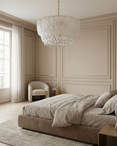 NOWOCZESNY ŻYRANDOL KRYSZTAŁOWY BIAŁO-ZŁOTY CAVALINI D60