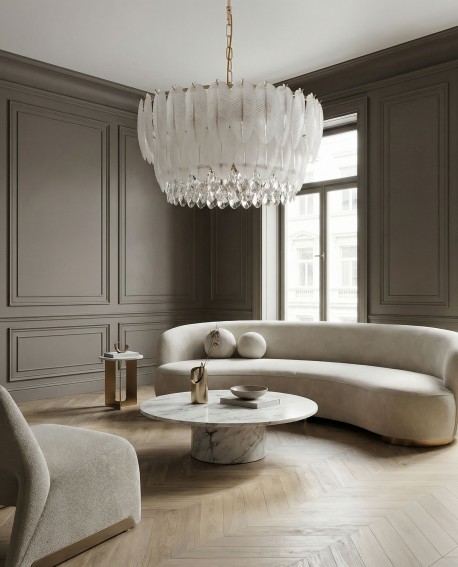 NOWOCZESNY ŻYRANDOL KRYSZTAŁOWY BIAŁO-ZŁOTY CAVALINI D60