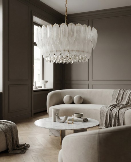 NOWOCZESNY ŻYRANDOL KRYSZTAŁOWY BIAŁO-ZŁOTY CAVALINI D60