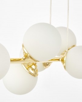 nowoczesna lampa wisząca w kolorze klasyczne złoto z ośmioma białymi kloszami do salonu producent Lampit model Fino W8