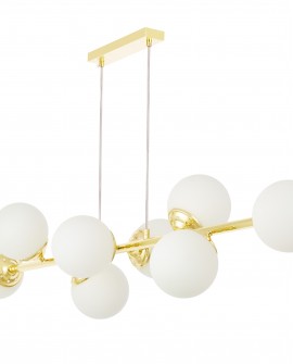 nowoczesna lampa wisząca w kolorze klasyczne złoto z ośmioma białymi kloszami do salonu producent Lampit model Fino W8