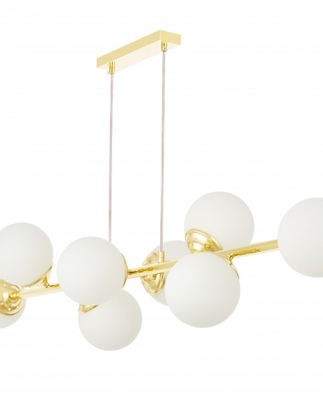 nowoczesna lampa wisząca w kolorze klasyczne złoto z ośmioma białymi kloszami do salonu producent Lampit model Fino W8
