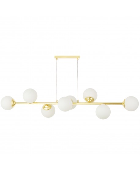 nowoczesna lampa wisząca w kolorze klasyczne złoto z ośmioma białymi kloszami do salonu producent Lampit model Fino W8