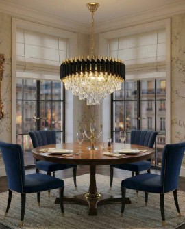 klasyczny żyrandol kryształowy złoty z czarnymi lamelami do salonu elegancka forma mazini d50 od producenta lumina deco